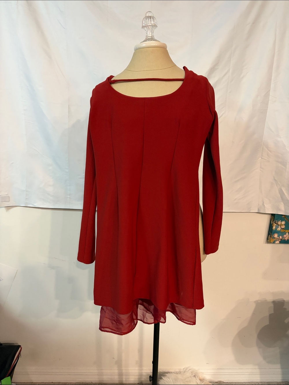 Abercrombie & Fitch Red Long-Sleeve Chiffon-Hem Dress